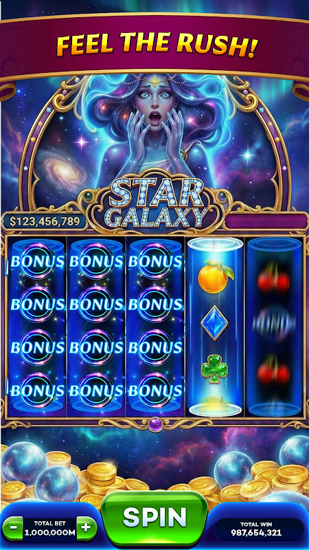 Vegas Jackpot 777 Star Galaxy slot game with bonus rounds and massive wins