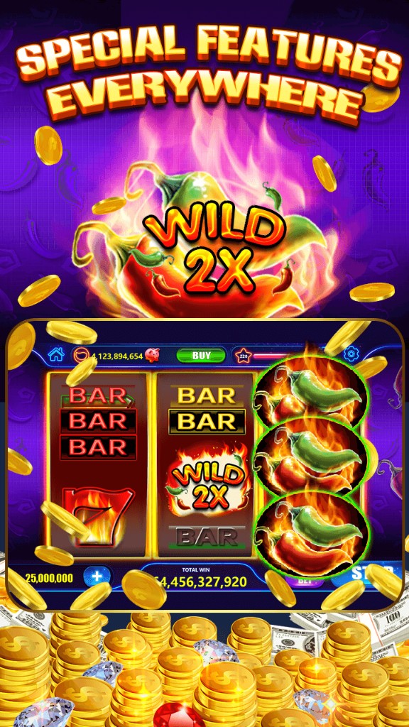 Vegas Jackpot 777 Wild 2X special features with BAR symbols and gold coins